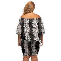 Black and Beige Hawaii Shell Lei Family Matching Off Shoulder Short Dress and Hawaiian Shirt Hawaiian Sunrise Shell Hebrew Cone Plumeria LT14 - Polynesian Pride