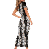 Black and Beige Hawaii Shell Lei Family Matching Short Sleeve Bodycon Dress and Hawaiian Shirt Hawaiian Sunrise Shell Hebrew Cone Plumeria LT14 - Polynesian Pride