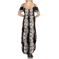 Black and Beige Hawaii Shell Lei Family Matching Summer Maxi Dress and Hawaiian Shirt Hawaiian Sunrise Shell Hebrew Cone Plumeria LT14 - Polynesian Pride