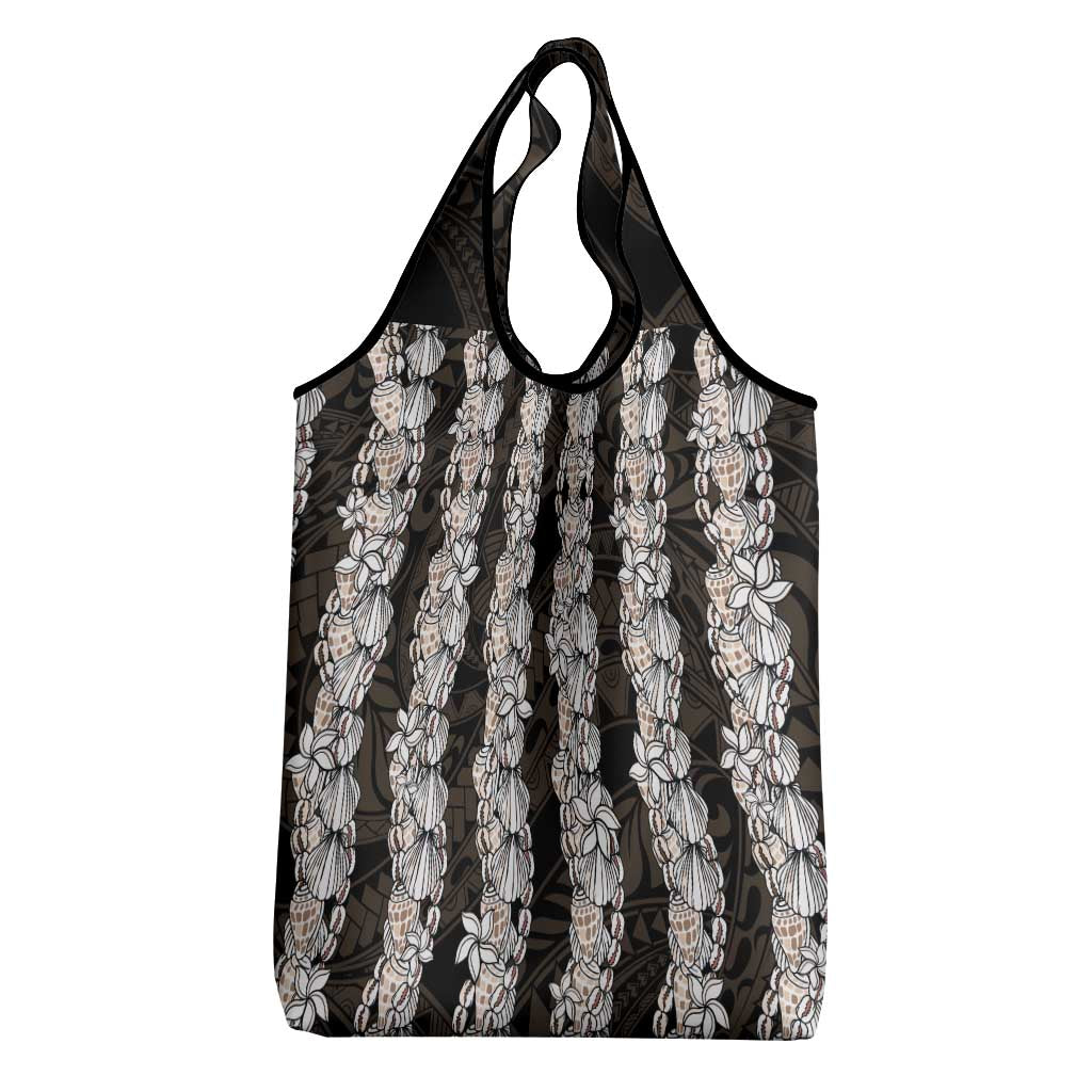 Black and Beige Hawaii Shell Lei Grocery Bag Hawaiian Sunrise Shell Hebrew Cone Plumeria - Polynesian Pride