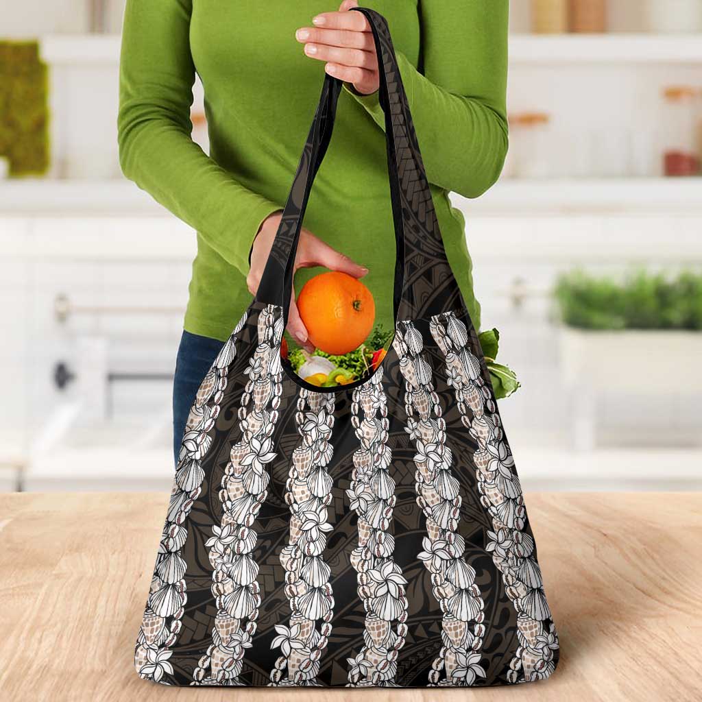 Black and Beige Hawaii Shell Lei Grocery Bag Hawaiian Sunrise Shell Hebrew Cone Plumeria - Polynesian Pride