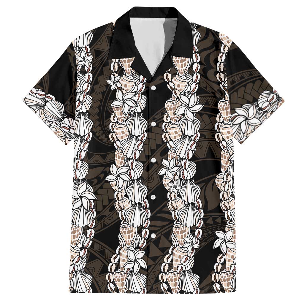 Black and Beige Hawaii Shell Lei Hawaiian Shirt Hawaiian Sunrise Shell Hebrew Cone Plumeria LT14 Black - Polynesian Pride