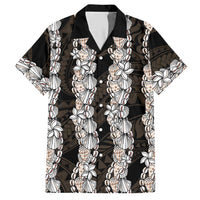 Black and Beige Hawaii Shell Lei Hawaiian Shirt Hawaiian Sunrise Shell Hebrew Cone Plumeria LT14 Black - Polynesian Pride