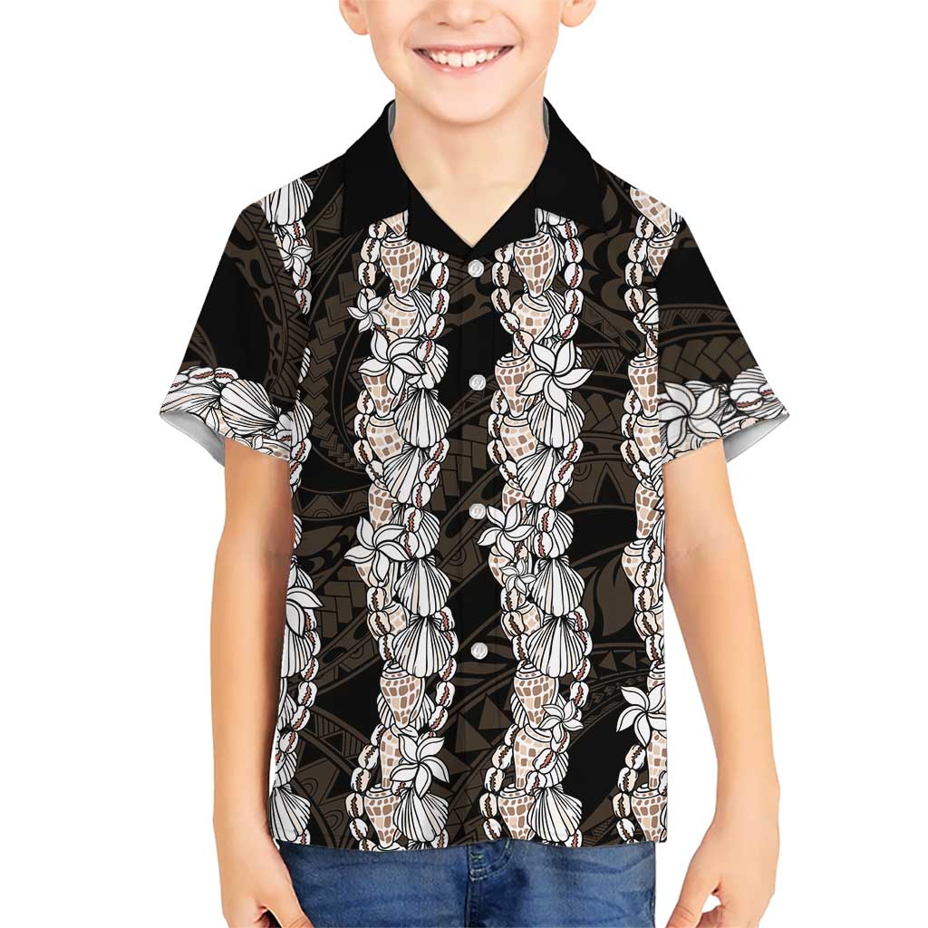 Black and Beige Hawaii Shell Lei Hawaiian Shirt Hawaiian Sunrise Shell Hebrew Cone Plumeria LT14 - Polynesian Pride