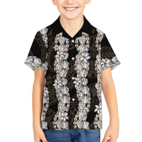 Black and Beige Hawaii Shell Lei Hawaiian Shirt Hawaiian Sunrise Shell Hebrew Cone Plumeria LT14 - Polynesian Pride