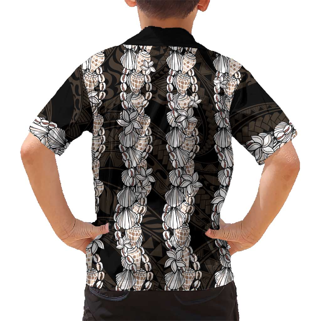Black and Beige Hawaii Shell Lei Hawaiian Shirt Hawaiian Sunrise Shell Hebrew Cone Plumeria LT14 - Polynesian Pride