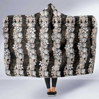 Black and Beige Hawaii Shell Lei Hooded Blanket Hawaiian Sunrise Shell Hebrew Cone Plumeria - Polynesian Pride