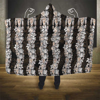 Black and Beige Hawaii Shell Lei Hooded Blanket Hawaiian Sunrise Shell Hebrew Cone Plumeria - Polynesian Pride