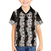 Black and Beige Hawaii Shell Lei Kid Hawaiian Shirt Hawaiian Sunrise Shell Hebrew Cone Plumeria LT14 Kid Black - Polynesian Pride