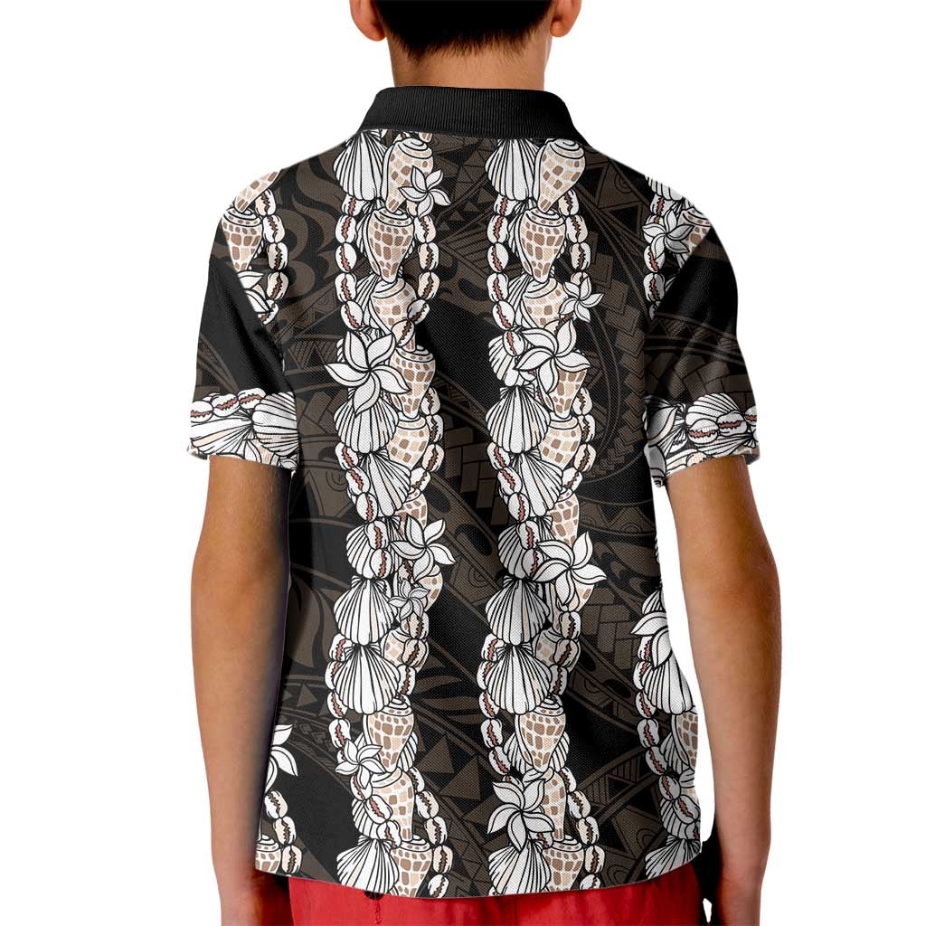 Black and Beige Hawaii Shell Lei Kid Polo Shirt Hawaiian Sunrise Shell Hebrew Cone Plumeria - Polynesian Pride