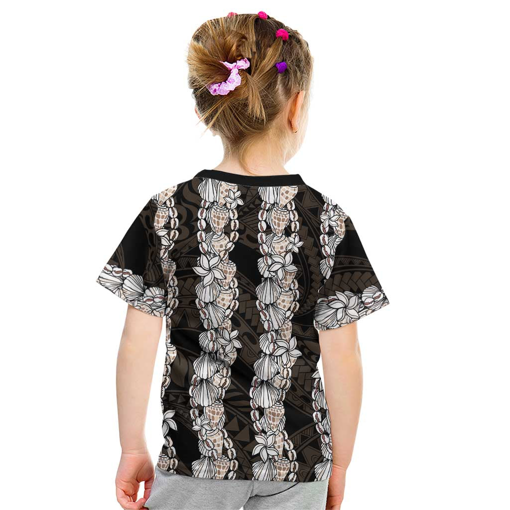 Black and Beige Hawaii Shell Lei Kid T Shirt Hawaiian Sunrise Shell Hebrew Cone Plumeria - Polynesian Pride