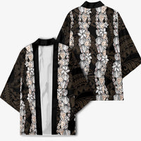 Black and Beige Hawaii Shell Lei Kimono Hawaiian Sunrise Shell Hebrew Cone Plumeria - Polynesian Pride