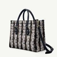 Black and Beige Hawaii Shell Lei Leather Bag Hawaiian Sunrise Shell Hebrew Cone Plumeria - Polynesian Pride