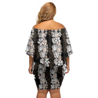 Black and Beige Hawaii Shell Lei Off Shoulder Short Dress Hawaiian Sunrise Shell Hebrew Cone Plumeria - Polynesian Pride