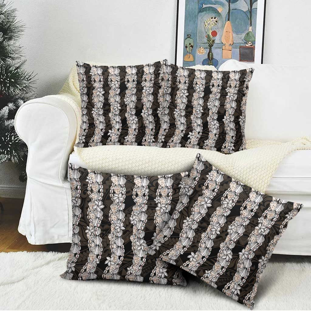 Black and Beige Hawaii Shell Lei Pillow Cover Hawaiian Sunrise Shell Hebrew Cone Plumeria - Polynesian Pride