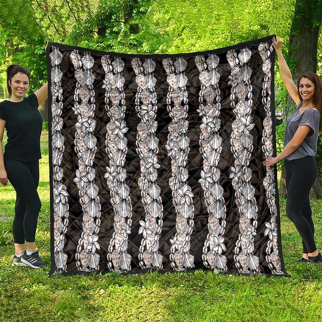 Black and Beige Hawaii Shell Lei Quilt Hawaiian Sunrise Shell Hebrew Cone Plumeria - Polynesian Pride