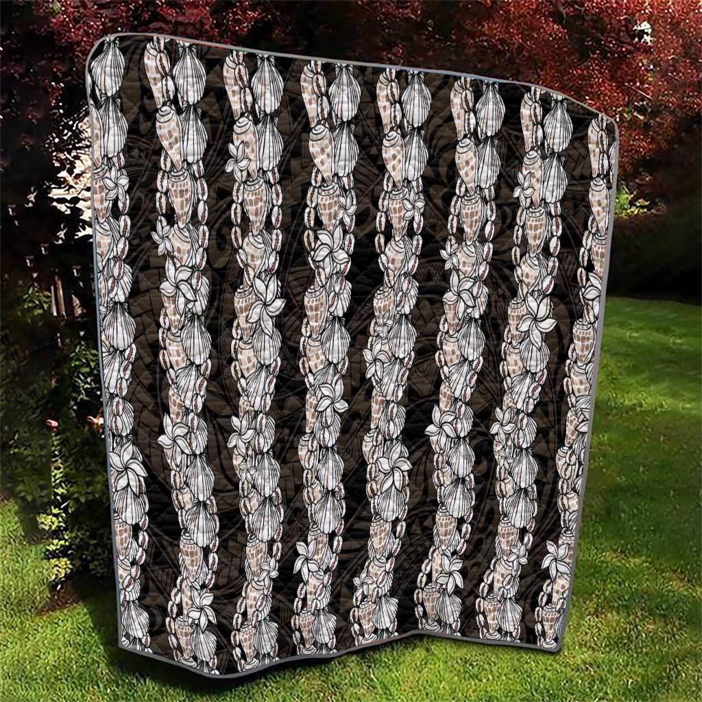 Black and Beige Hawaii Shell Lei Quilt Hawaiian Sunrise Shell Hebrew Cone Plumeria - Polynesian Pride