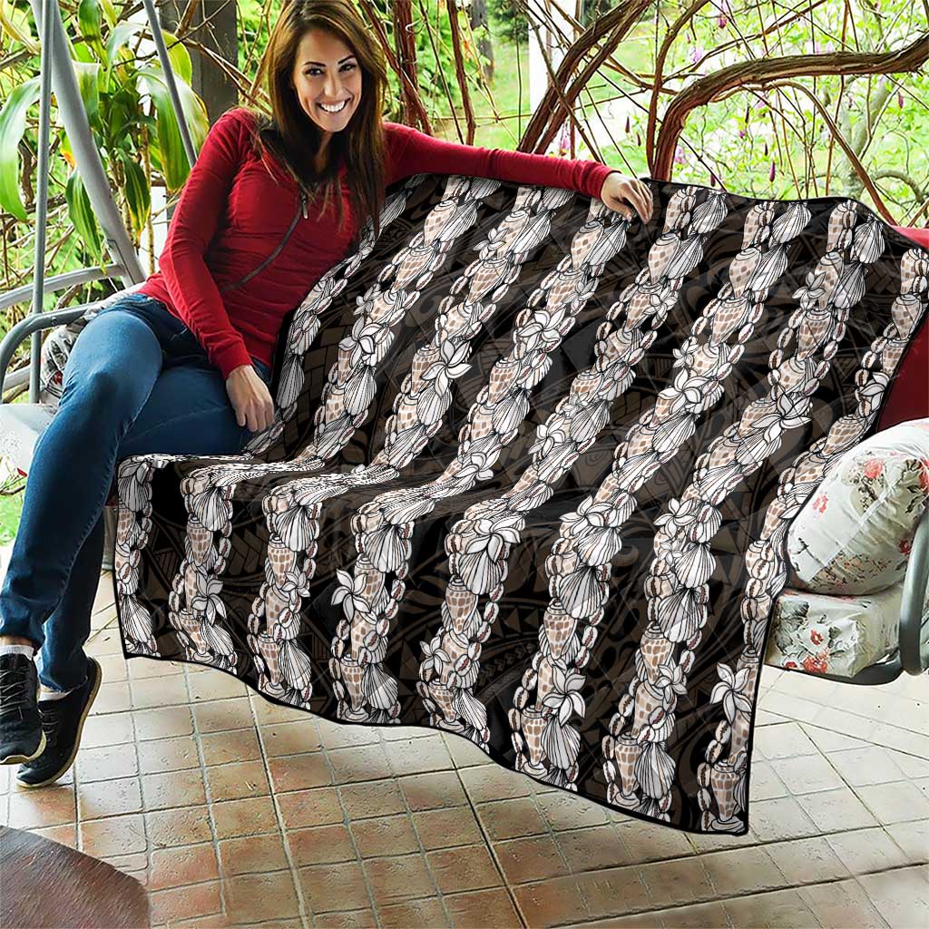 Black and Beige Hawaii Shell Lei Quilt Hawaiian Sunrise Shell Hebrew Cone Plumeria - Polynesian Pride