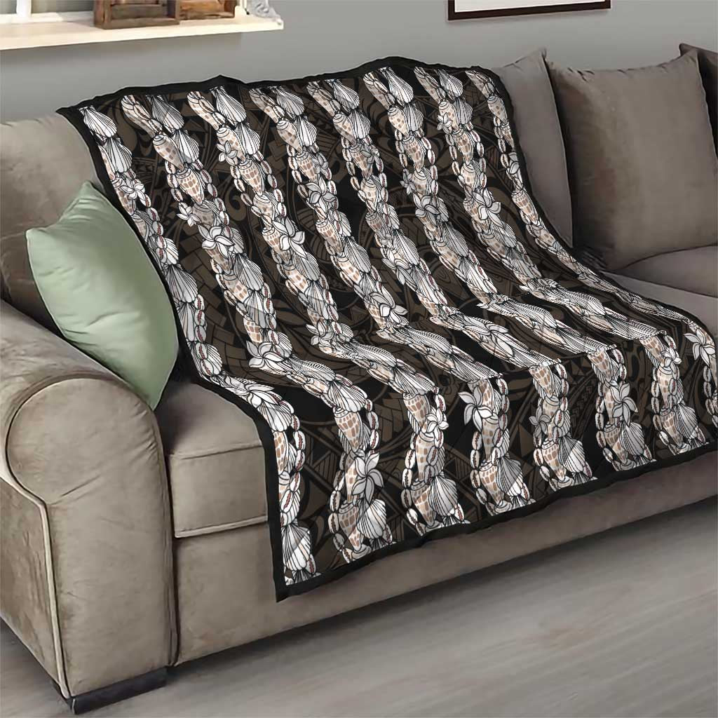 Black and Beige Hawaii Shell Lei Quilt Hawaiian Sunrise Shell Hebrew Cone Plumeria - Polynesian Pride