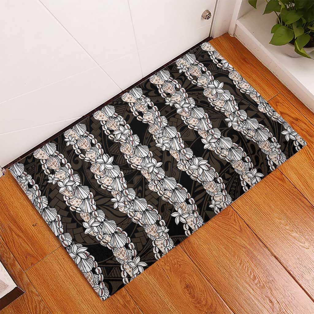 Black and Beige Hawaii Shell Lei Rubber Doormat Hawaiian Sunrise Shell Hebrew Cone Plumeria - Polynesian Pride