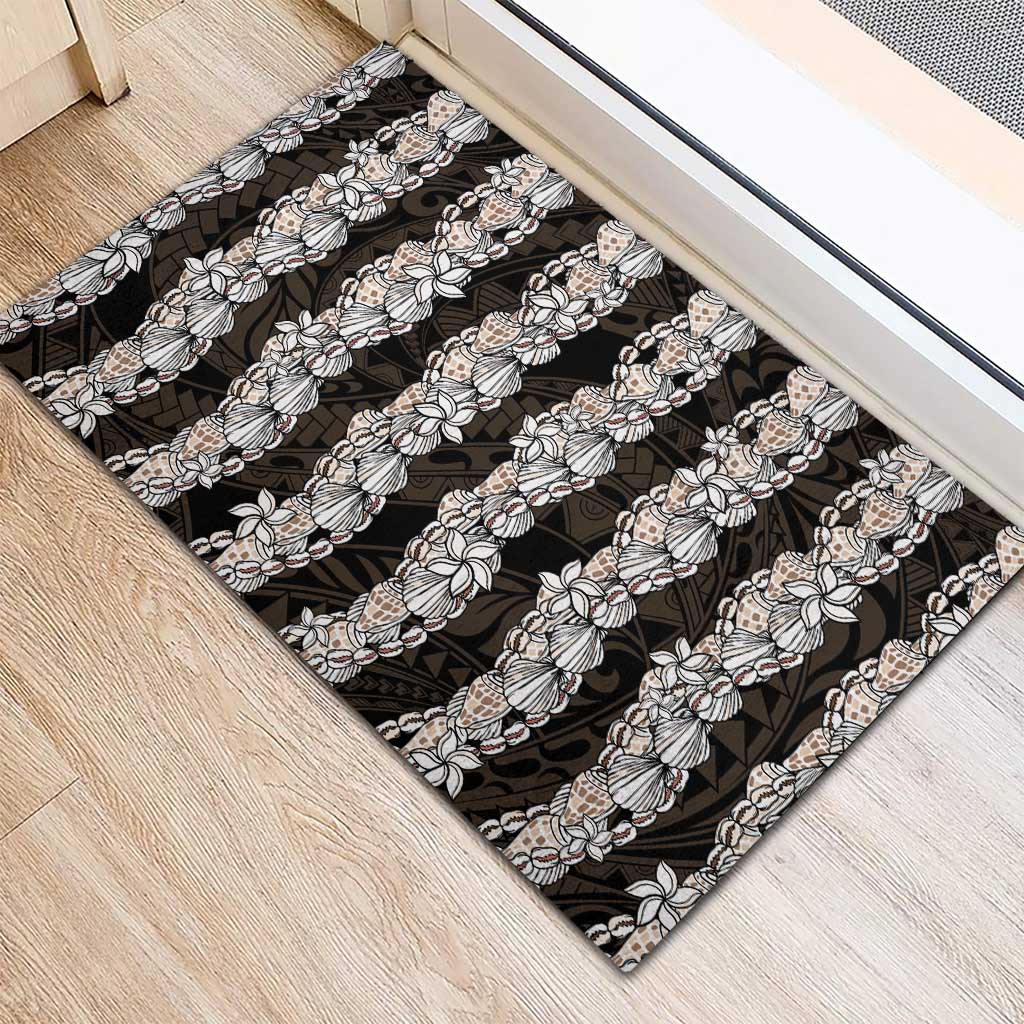Black and Beige Hawaii Shell Lei Rubber Doormat Hawaiian Sunrise Shell Hebrew Cone Plumeria - Polynesian Pride