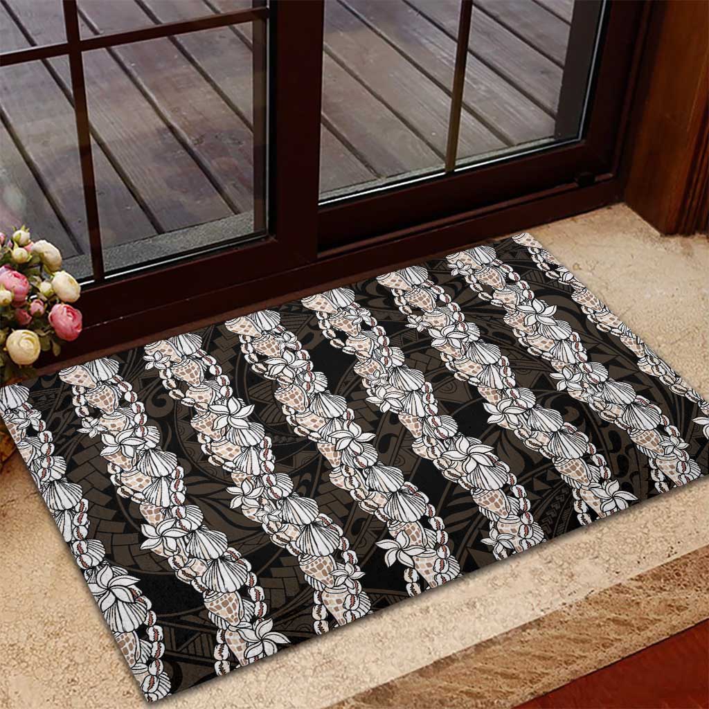 Black and Beige Hawaii Shell Lei Rubber Doormat Hawaiian Sunrise Shell Hebrew Cone Plumeria - Polynesian Pride