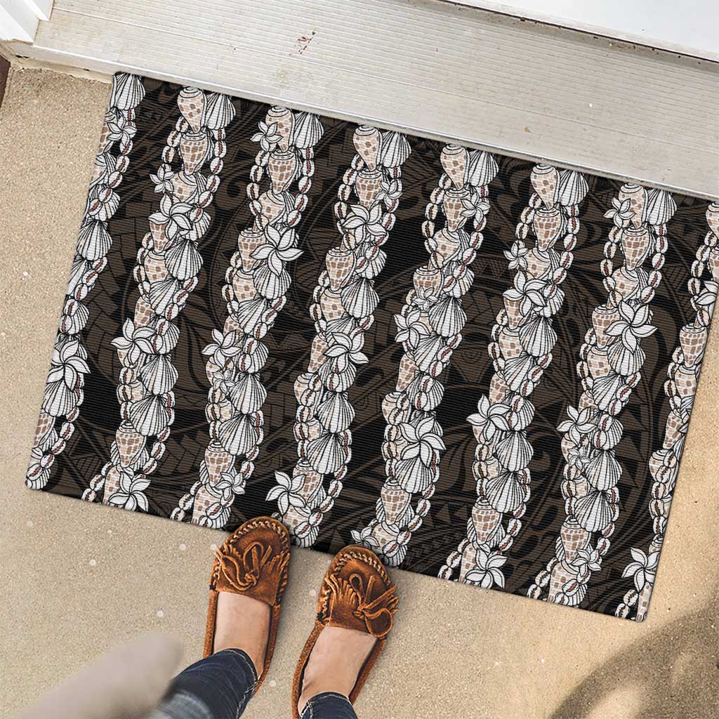 Black and Beige Hawaii Shell Lei Rubber Doormat Hawaiian Sunrise Shell Hebrew Cone Plumeria - Polynesian Pride