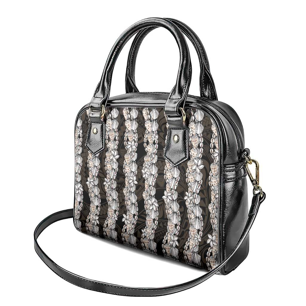 Black and Beige Hawaii Shell Lei Shoulder Handbag Hawaiian Sunrise Shell Hebrew Cone Plumeria - Polynesian Pride