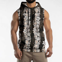 Black and Beige Hawaii Shell Lei Sleeveless Zip Hoodie Hawaiian Sunrise Shell Hebrew Cone Plumeria - Polynesian Pride
