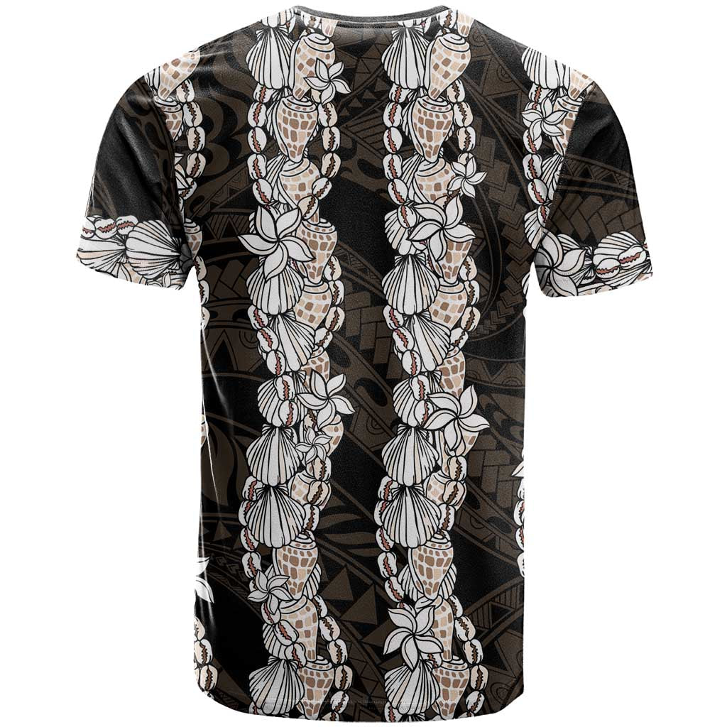 Black and Beige Hawaii Shell Lei T Shirt Hawaiian Sunrise Shell Hebrew Cone Plumeria - Polynesian Pride