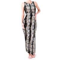 Black and Beige Hawaii Shell Lei Tank Maxi Dress Hawaiian Sunrise Shell Hebrew Cone Plumeria - Polynesian Pride