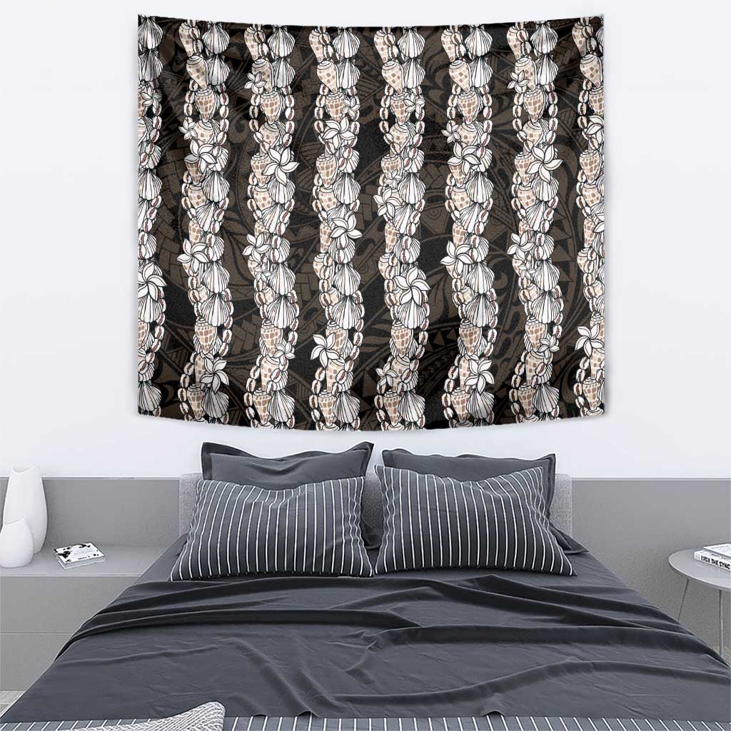 Black and Beige Hawaii Shell Lei Tapestry Hawaiian Sunrise Shell Hebrew Cone Plumeria - Polynesian Pride