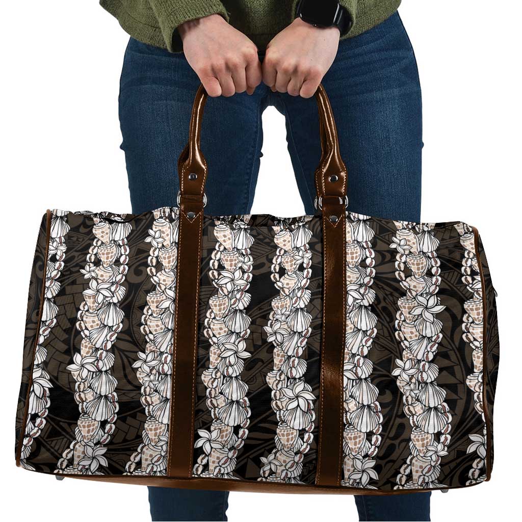 Black and Beige Hawaii Shell Lei Travel Bag Hawaiian Sunrise Shell Hebrew Cone Plumeria - Polynesian Pride