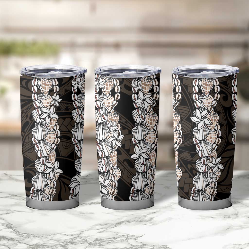Black and Beige Hawaii Shell Lei Tumbler Cup Hawaiian Sunrise Shell Hebrew Cone Plumeria - Polynesian Pride