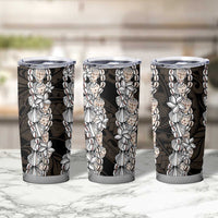 Black and Beige Hawaii Shell Lei Tumbler Cup Hawaiian Sunrise Shell Hebrew Cone Plumeria - Polynesian Pride