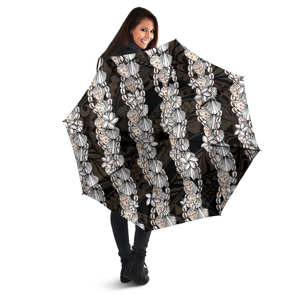 Black and Beige Hawaii Shell Lei Umbrella Hawaiian Sunrise Shell Hebrew Cone Plumeria - Polynesian Pride