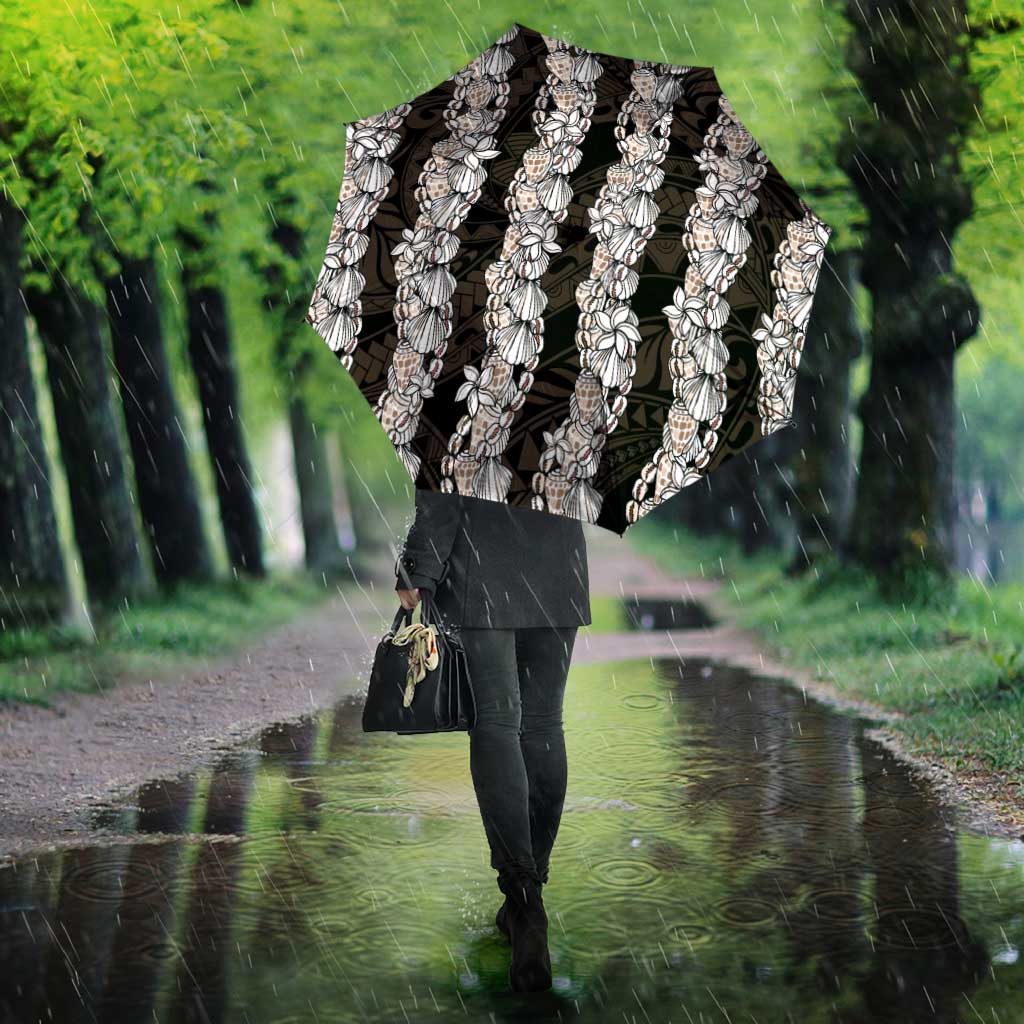 Black and Beige Hawaii Shell Lei Umbrella Hawaiian Sunrise Shell Hebrew Cone Plumeria - Polynesian Pride
