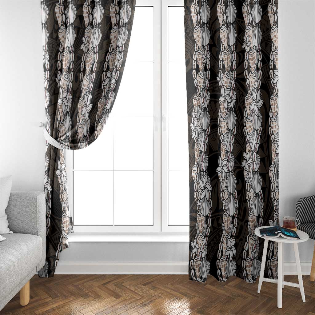 Black and Beige Hawaii Shell Lei Window Curtain Hawaiian Sunrise Shell Hebrew Cone Plumeria - Polynesian Pride