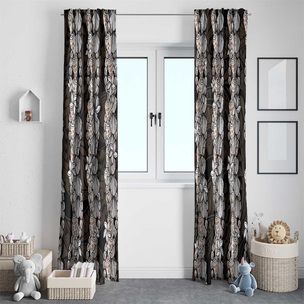 Black and Beige Hawaii Shell Lei Window Curtain Hawaiian Sunrise Shell Hebrew Cone Plumeria - Polynesian Pride