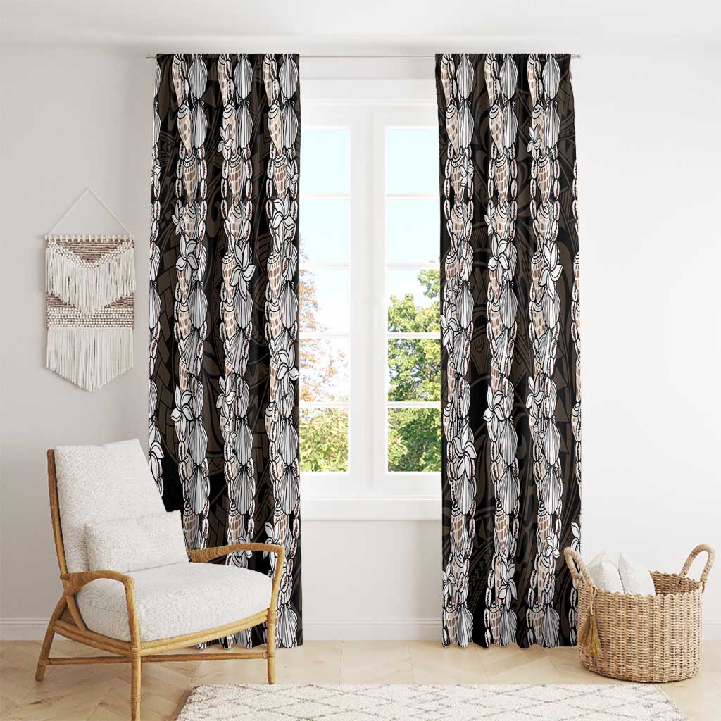 Black and Beige Hawaii Shell Lei Window Curtain Hawaiian Sunrise Shell Hebrew Cone Plumeria - Polynesian Pride