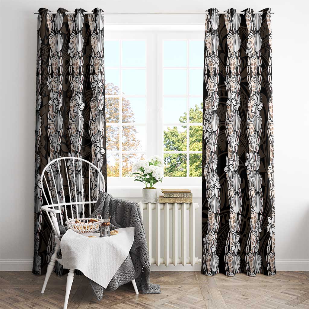 Black and Beige Hawaii Shell Lei Window Curtain Hawaiian Sunrise Shell Hebrew Cone Plumeria - Polynesian Pride