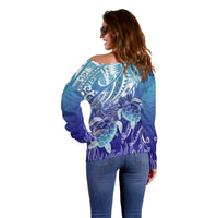 Polynesia Sea Turtle Off Shoulder Sweater Happy Valentine Day Polynesian - Dark Cyan LT14 - Polynesian Pride