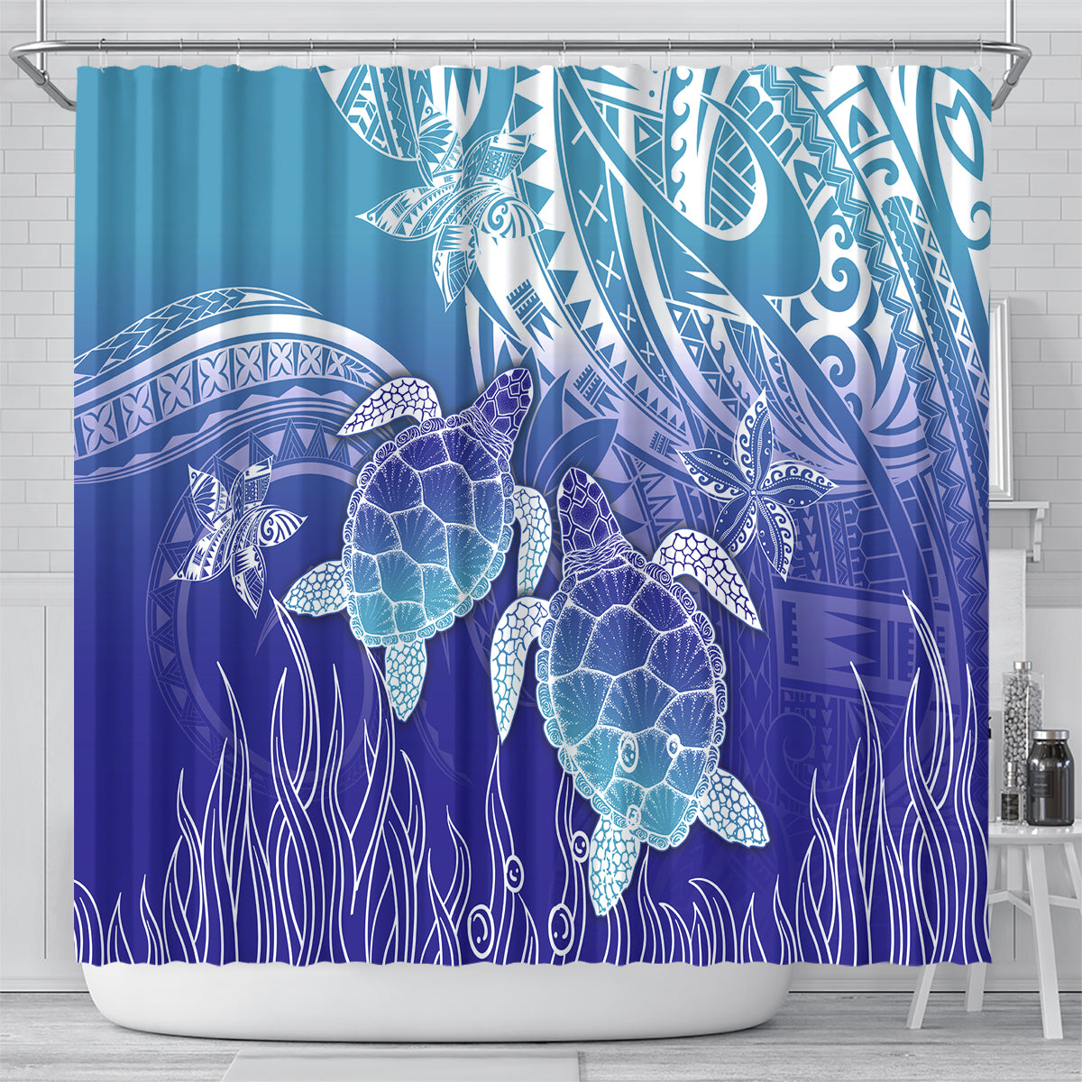 Polynesia Sea Turtle Shower Curtain Happy Valentine Day Polynesian - Dark Cyan LT14 - Polynesian Pride