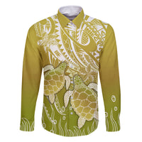 Polynesia Sea Turtle Family Matching Long Sleeve Bodycon Dress and Hawaiian Shirt Happy Valentine Day Polynesian - Gold LT14 Dad's Shirt - Long Sleeve Gold - Polynesian Pride