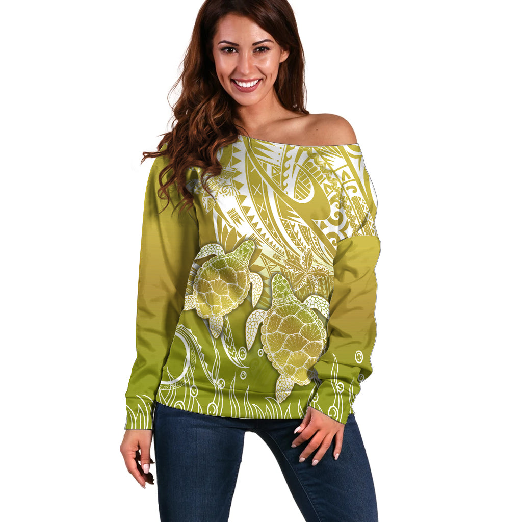 Polynesia Sea Turtle Off Shoulder Sweater Happy Valentine Day Polynesian - Gold LT14 Women Gold - Polynesian Pride