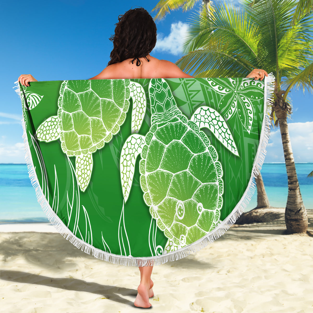 Polynesia Sea Turtle Beach Blanket Happy Valentine Day Polynesian - Green LT14 - Polynesian Pride