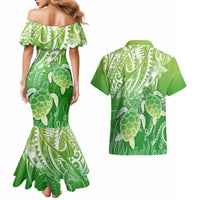 Polynesia Sea Turtle Couples Matching Mermaid Dress and Hawaiian Shirt Happy Valentine Day Polynesian - Green LT14 - Polynesian Pride