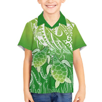 Polynesia Sea Turtle Family Matching Tank Maxi Dress and Hawaiian Shirt Happy Valentine Day Polynesian - Green LT14 Son's Shirt Green - Polynesian Pride