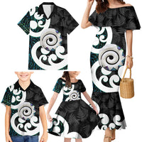 Aotearoa Koru Family Matching Mermaid Dress and Hawaiian Shirt Cyan Maori Paua Shell Mix Silver Fern LT14 - Polynesian Pride