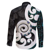 Aotearoa Koru Family Matching Off The Shoulder Long Sleeve Dress and Hawaiian Shirt Cyan Maori Paua Shell Mix Silver Fern LT14 - Polynesian Pride